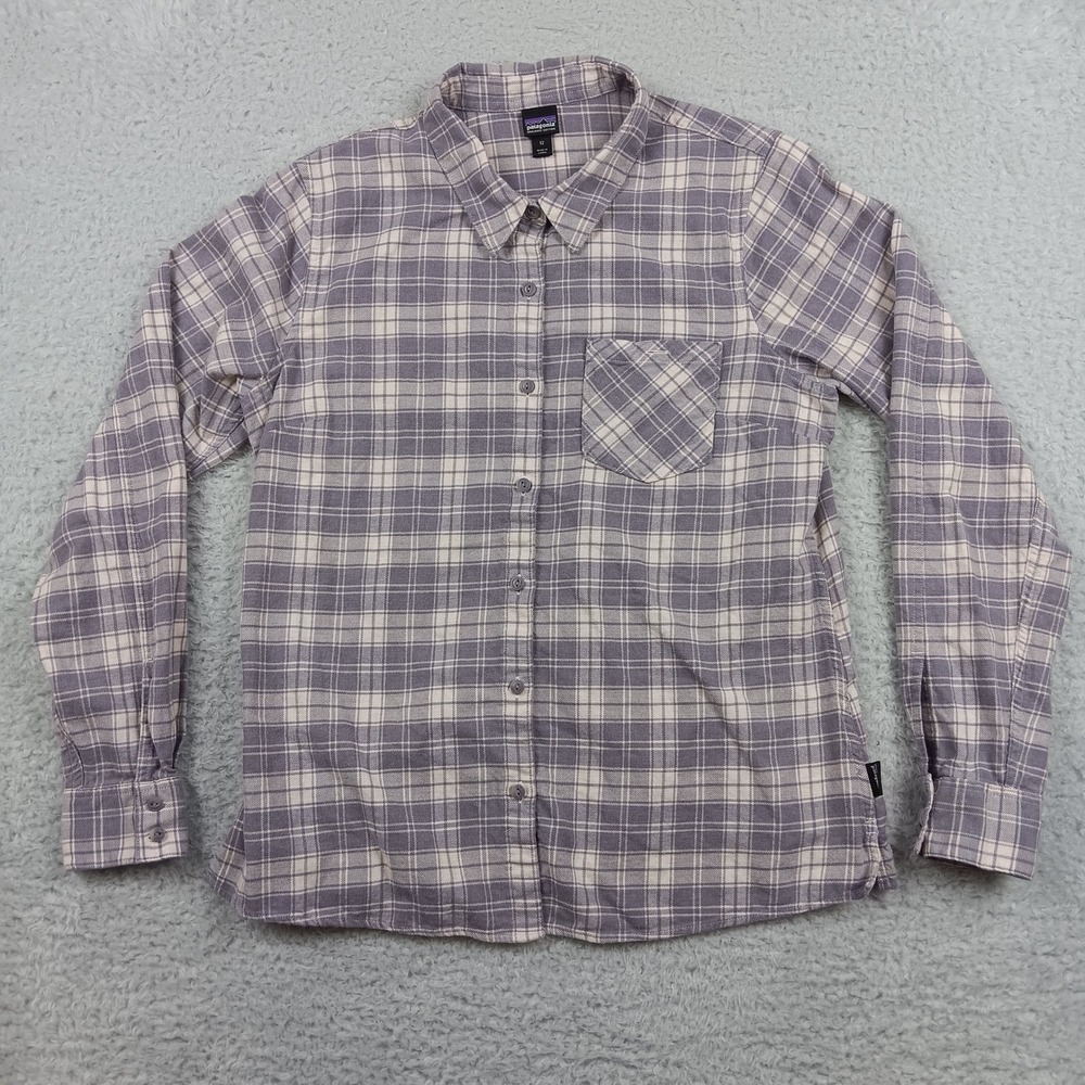 Patagonia Shirt Fjord Flannel Women 12 Purple Plaid Organic Cotton 53875FA18